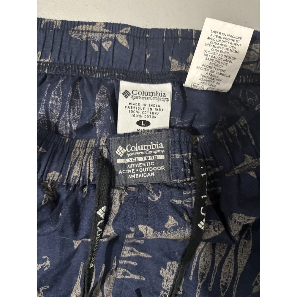 Columbia Pajama Sleep Pants Mens Large Blue Hawaiian Fish Cotton Pockets
